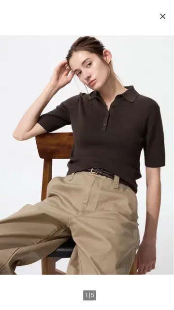 UNIQLO 폴로 스웨터 반팔 브라운