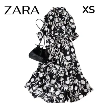 ZARA WOMAN 꽃무늬 보타니컬 모노톤 셔츠 원피스 리본 XS
