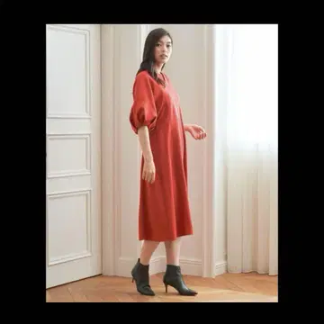 ANAYI 아나이 더블 크로스 퍼프 슬리브 원피스 레드