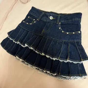 TRALALA 레이스 데님 티어드 플리츠 미니 스커트
