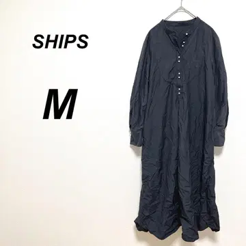 쉽스 긴팔 셔츠 원피스 노카라 M 면100% 펄 고급스러운 스타일