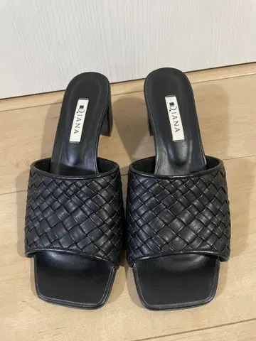 다이애나 메쉬 샌들 가죽 청키힐 블랙 L