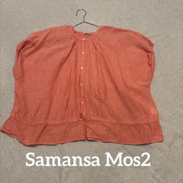 Samansa Mos2 개더 코튼 린넨 노카라 튜닉 셔츠