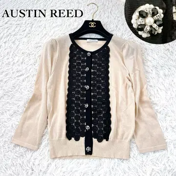 AUSTIN REED 레이스 자수 버튼 가디건 38 베이지