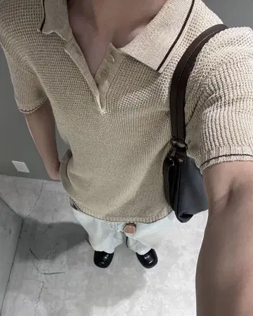 빈티지 베이지 니트 피케 셔츠