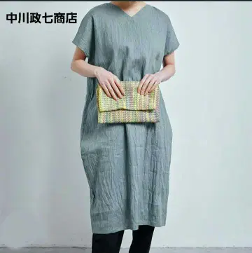 새상품급 나카가와 마사시치 상점 린넨 원피스 린넨 주름 그린 프리 사이즈