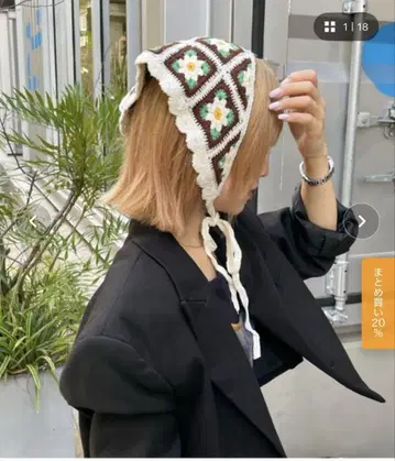 [ HIKA ] 코바늘 꽃 모티브 바부슈카 헤어밴드