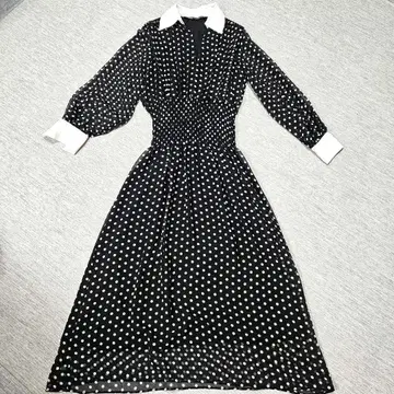 XS 자라 ZARA V넥 도트 무늬 롱 원피스 시스루 물방울