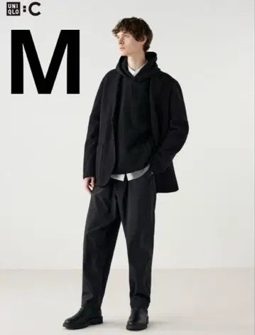 [ UNIQLO C ] 와이드 테이퍼드 팬츠 M 사이즈 BLACK