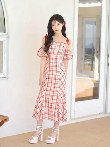 2way check long mermaid dress (eme10514)
