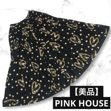 [새상품급] PINK HOUSE 핑크하우스 스커트 블랙 꽃무늬 하트