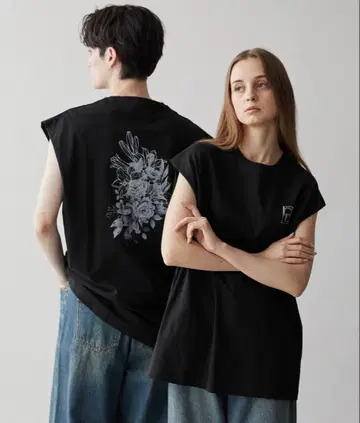 CLEL 빈티지 디자인 슬리브리스 프린트 티셔츠 블랙 L