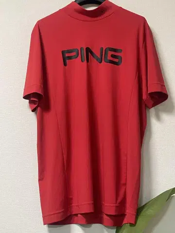 정품 미사용 새상품 PING 로고 하이넥 스트레치 반팔 셔츠 LL 레드
