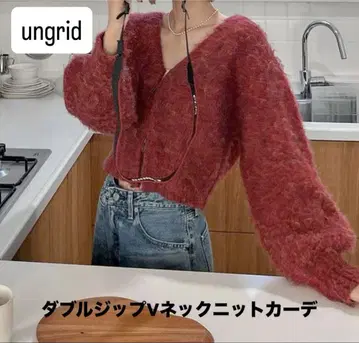 [ 인터넷 완판템 ] 언그리드 더블 지퍼 V넥 니트 가디건 오렌지