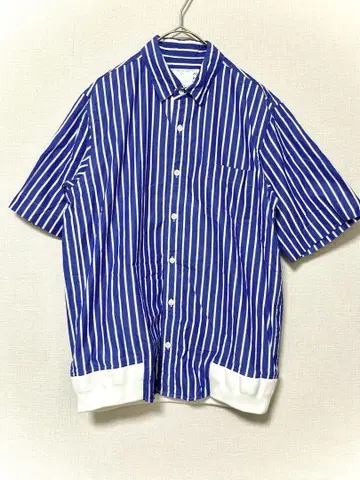 사카이 sacai 리브 스트라이프 반팔 셔츠 올 패턴 남성용 상의 1