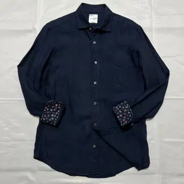 미사용급 Paul Smith 현행 린넨 긴팔 셔츠 네이비 골드 버튼 M