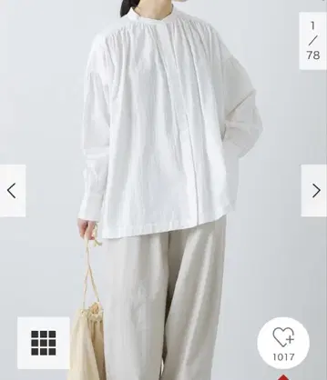 카구레 코튼 개더 스탠드 카라 블라우스