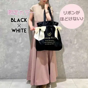 새상품 11주년 한정판 메종 드 플뢰르 더블 리본 토트백 블랙 화이트