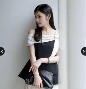 오프숄 리본 페플럼 상의 오피스 Arpege story 원숄