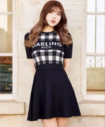 다리치 깅엄 체크 니트 미니 원피스 Darich F-L 사이즈