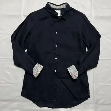 미사용급 Paul Smith 현행 린넨 긴팔 셔츠 블랙 골드 버튼 M