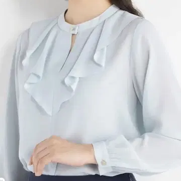 새상품 아오키 프릴 디자인 긴팔 블라우스 LL 민트