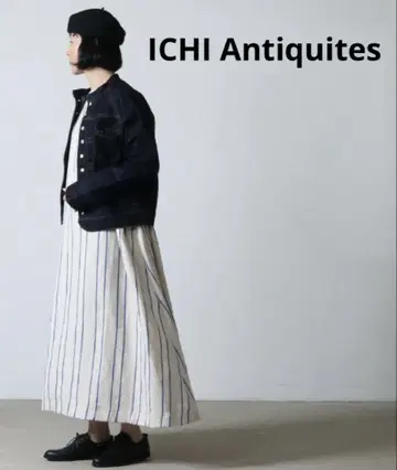 ICHI Antiquites 린넨 스트라이프 슬리브리스 드레스