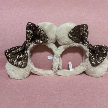도쿄 디즈니 리조트 미니 몽글몽글 스팽글 머리띠 베이지