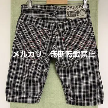 EVISU 에비수 하프 팬츠 화이트 블랙 체크 30 lot:2005
