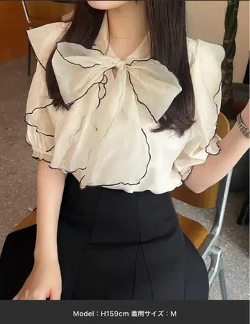 시어 프릴 리본 블라우스