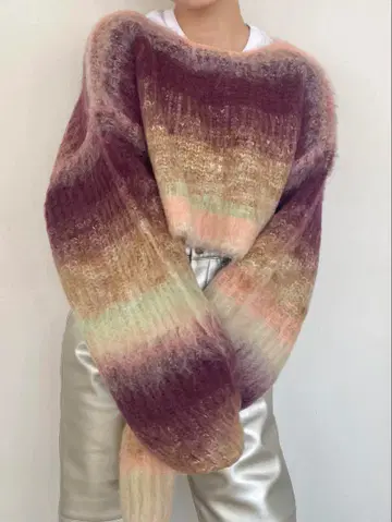 PERVERZE 퍼버즈 스트라이프 탑 & 스카프 니트 핑크