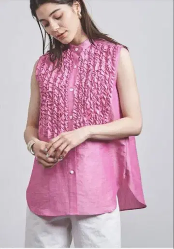 <UNITED ARROWS> SLAB 프릴 슬리브리스 셔츠 핑크 F