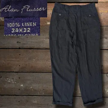 90s ALL LINEN 린넨 마 이지 팬츠 와이드형 2턱 먹블랙