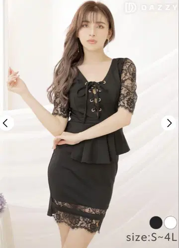 디지 스토어 블랙 레이스 페플럼 드레스 블랙 XL