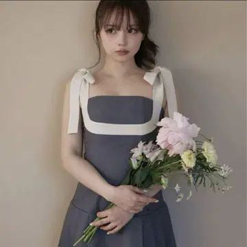 andmary Chuchu pleats ribbon dress gray