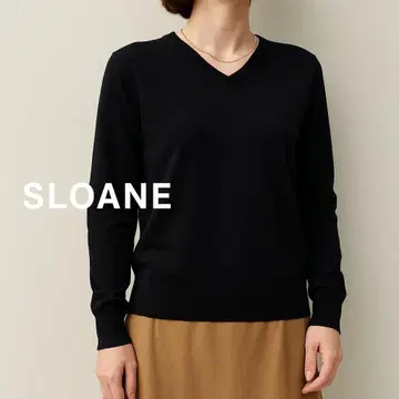 SLOANE 천축 코튼 슈퍼 하이 게이지 V넥 니트 블랙 S