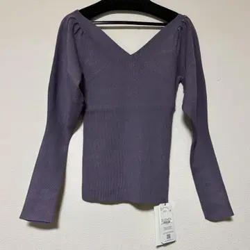 SNIDEL Sustaina 오프숄 리브 니트 풀오버 퍼플