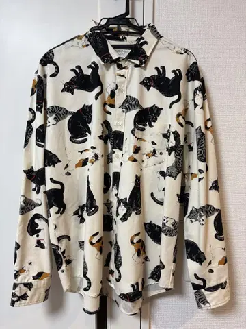빈티지 고양이 패턴 긴팔 셔츠