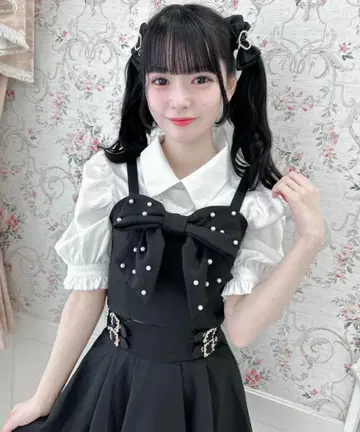 [ROJITA] 펄 리본 포함 뷔스티에 + 블라우스 SET (블랙)