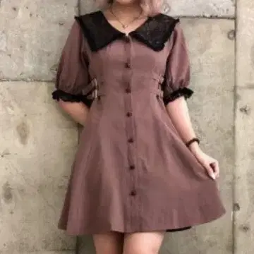 ROJITA 로지타 배색 레이스 BIG 칼라 원피스 핑크