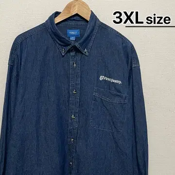 USA 구제 데님 셔츠 긴팔 3XL 블루 인디고 자수 기업 워크