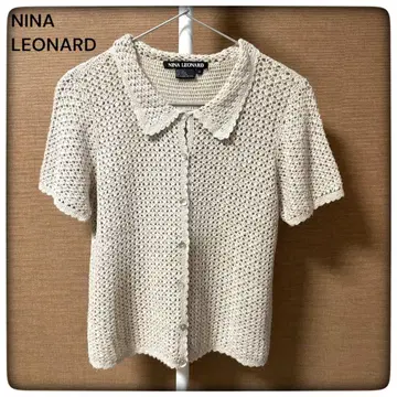 NINA LEONARD 면 린넨 레이스 폴로 니트 반팔 구제샵 구매