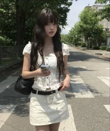 아일렛 자수 레이스 밑단 프릴 퍼프 프렌치 슬리브 블라우스