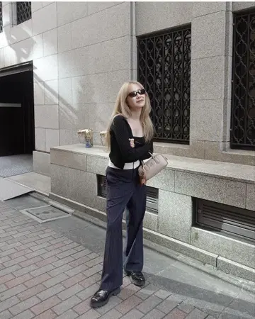 Gajess 팬츠 네이비 스트라이프