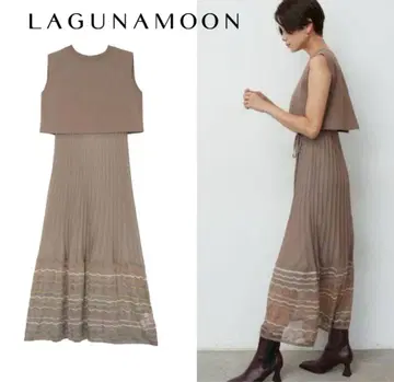 LAGUNAMOON 웨이브 레인보우 니트 원피스 브라운 M 사이즈
