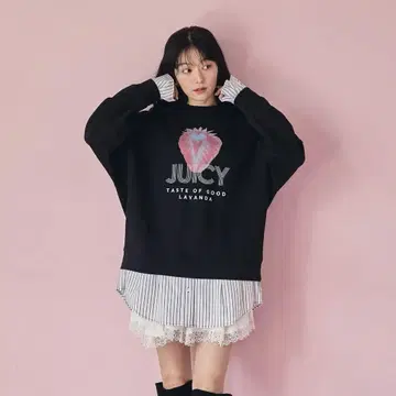 LAVANDA 라반다 우노 미사코 셔츠 콤비 맨투맨 풀오버 블랙