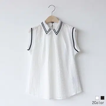 레이스 자수 슬리브리스 블라우스