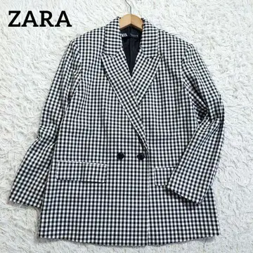 새상품급 ZARA 자라 테일러드 자켓 더블 넉넉한 체크 화이트 블랙 M