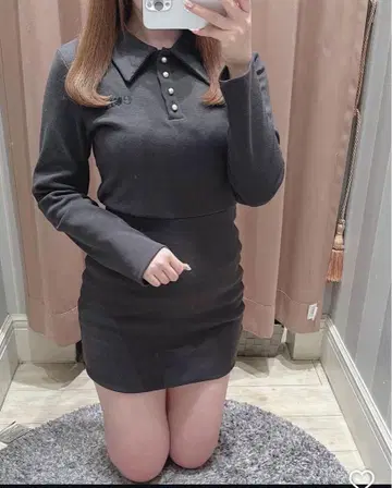 에블린 긴팔 리브 폴로 원피스