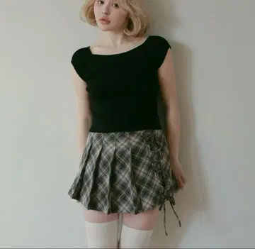 andmary Sonia 레이스 업 미니 스커트 브라운